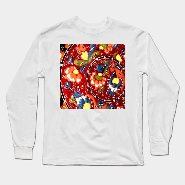 Red and Yellow colorful asian ornaments rangoli patterns Long Sleeve T-Shirt by CONCEPTDVS